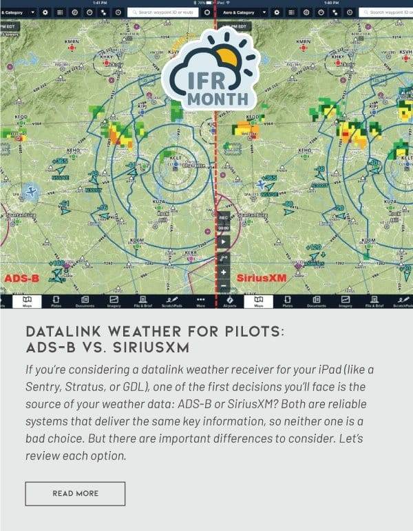 Datalink weather for pilots: ADS-B vs. SiriusXM