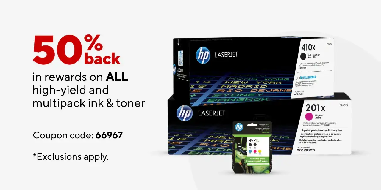 50% BIR on High Yield and Multipack ink and toner.
