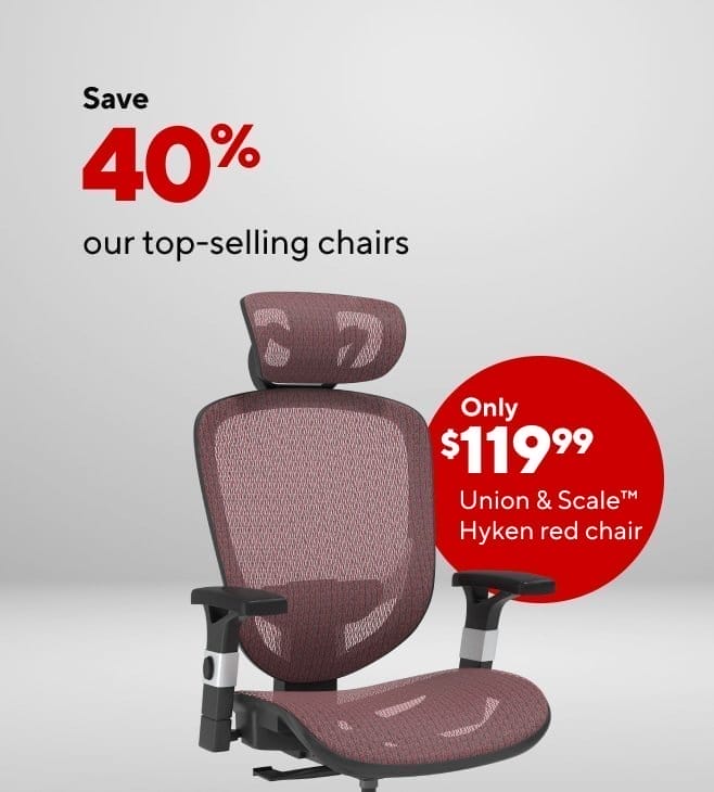 Save 40% off our top selling chairs; Hyken Red \\$119.99