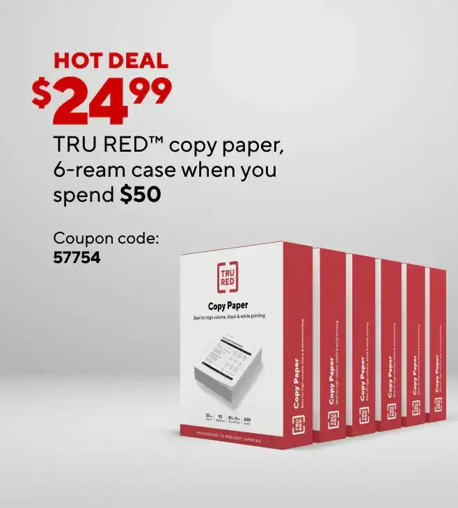 Tru Red 6-ream case paper for only \\$24.99 with \\$50 purchase