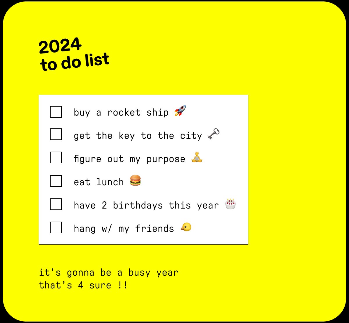 2024 to do list
