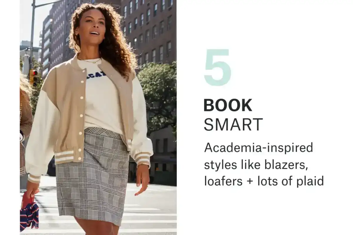 5. BOOK SMART: Academia-inspired styles like blazers, loafers + lots\xa0of\xa0plaid