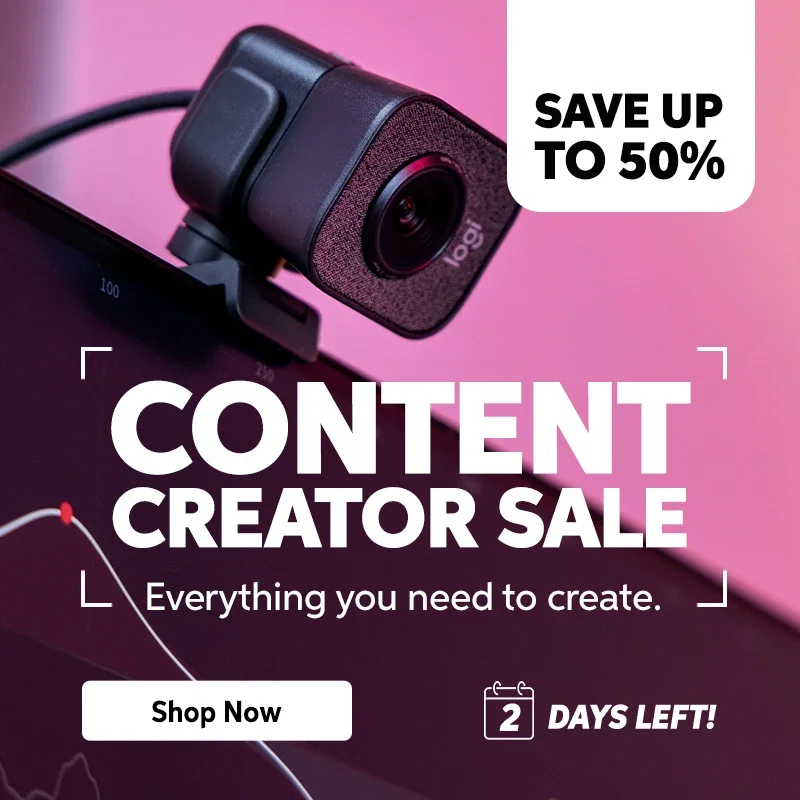 Content Creator Sale: Everything you need to create. Save up to 50%. Ends February 23. Shop now.