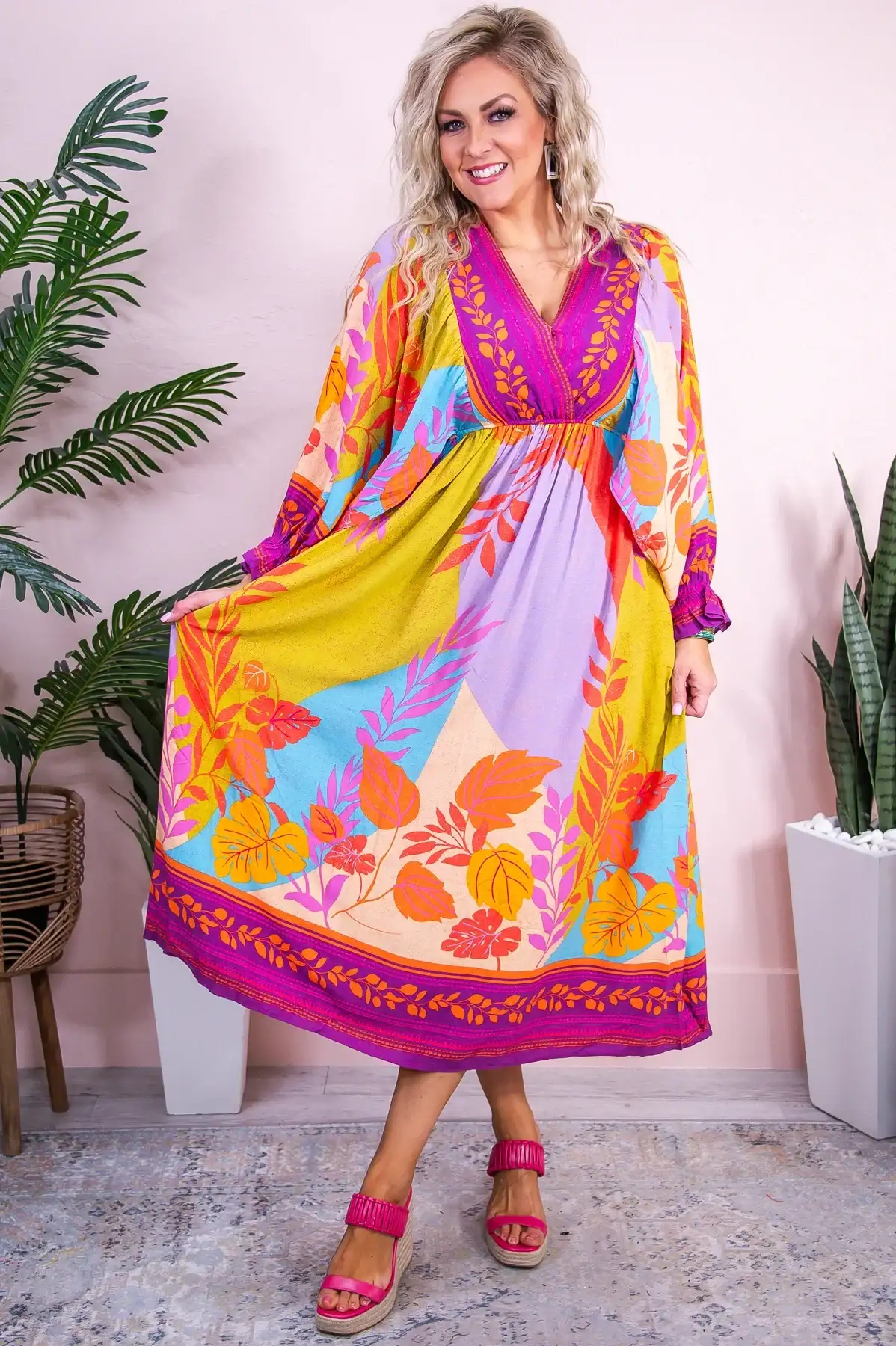 Image of Boho Babe Magenta/Multi Color Floral Dress - D5209MG