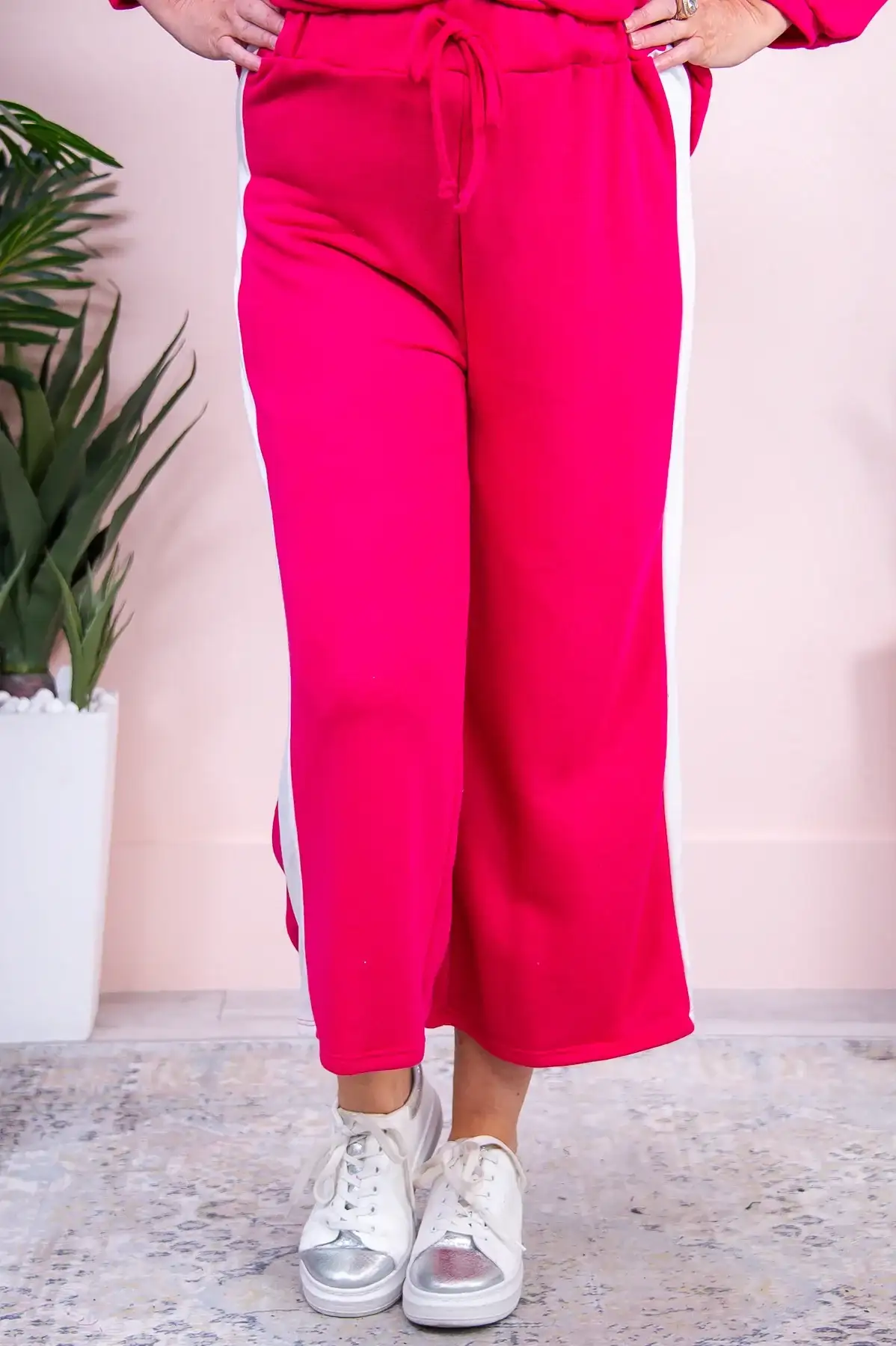 Image of Casual Charm Fuchsia/White Pants - PNT1553FU