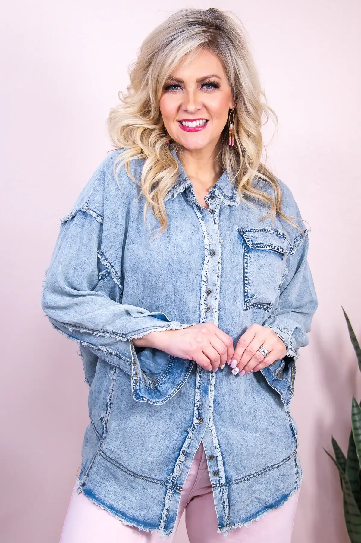 Image of She's One Of A Kind Light Denim Solid Frayed Top - T8858LDN