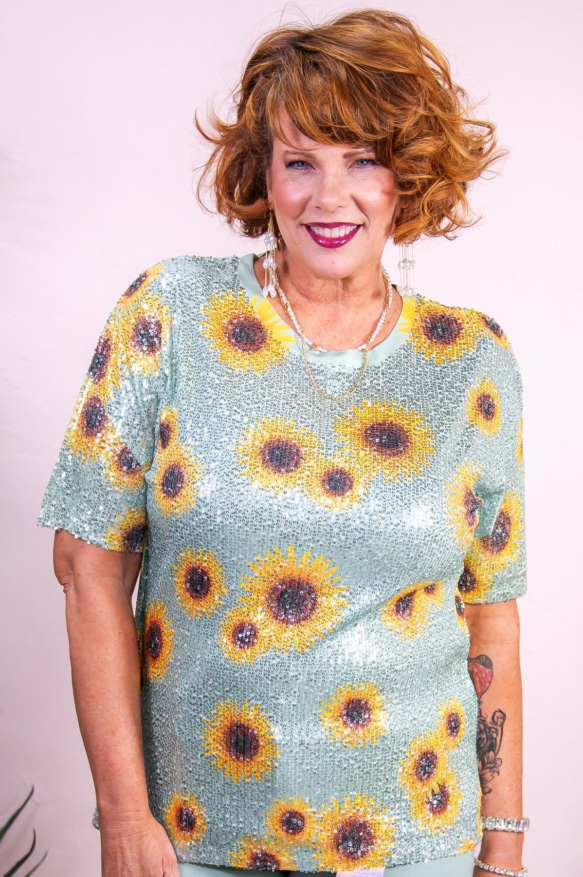 Image of Just Be A Daisy Sage/Multi Color Sequin Daisy Top - T9154SG