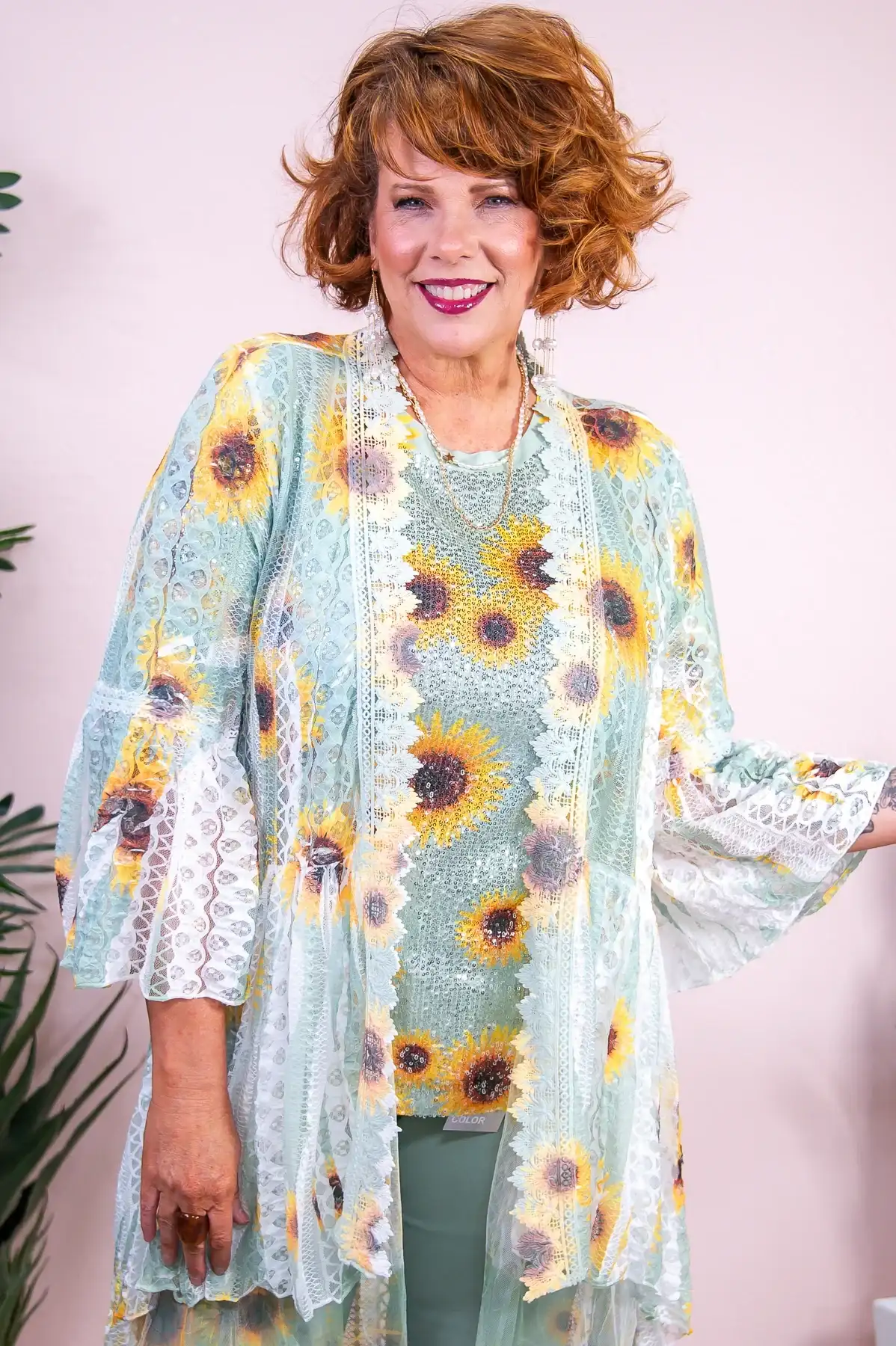 Image of I Belong With The Flowers Sage/Multi Color Floral Lace Kimono - O5381SG