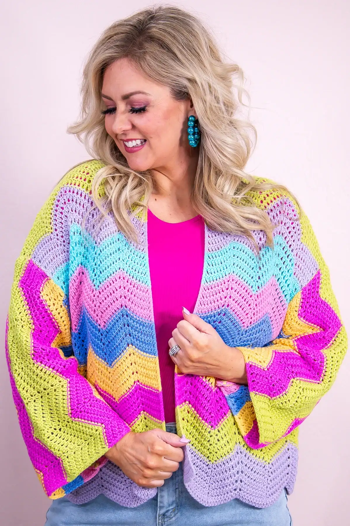 Image of Over The Rainbow Multi Color Chevron Striped Knitted Cardigan - O5395MU