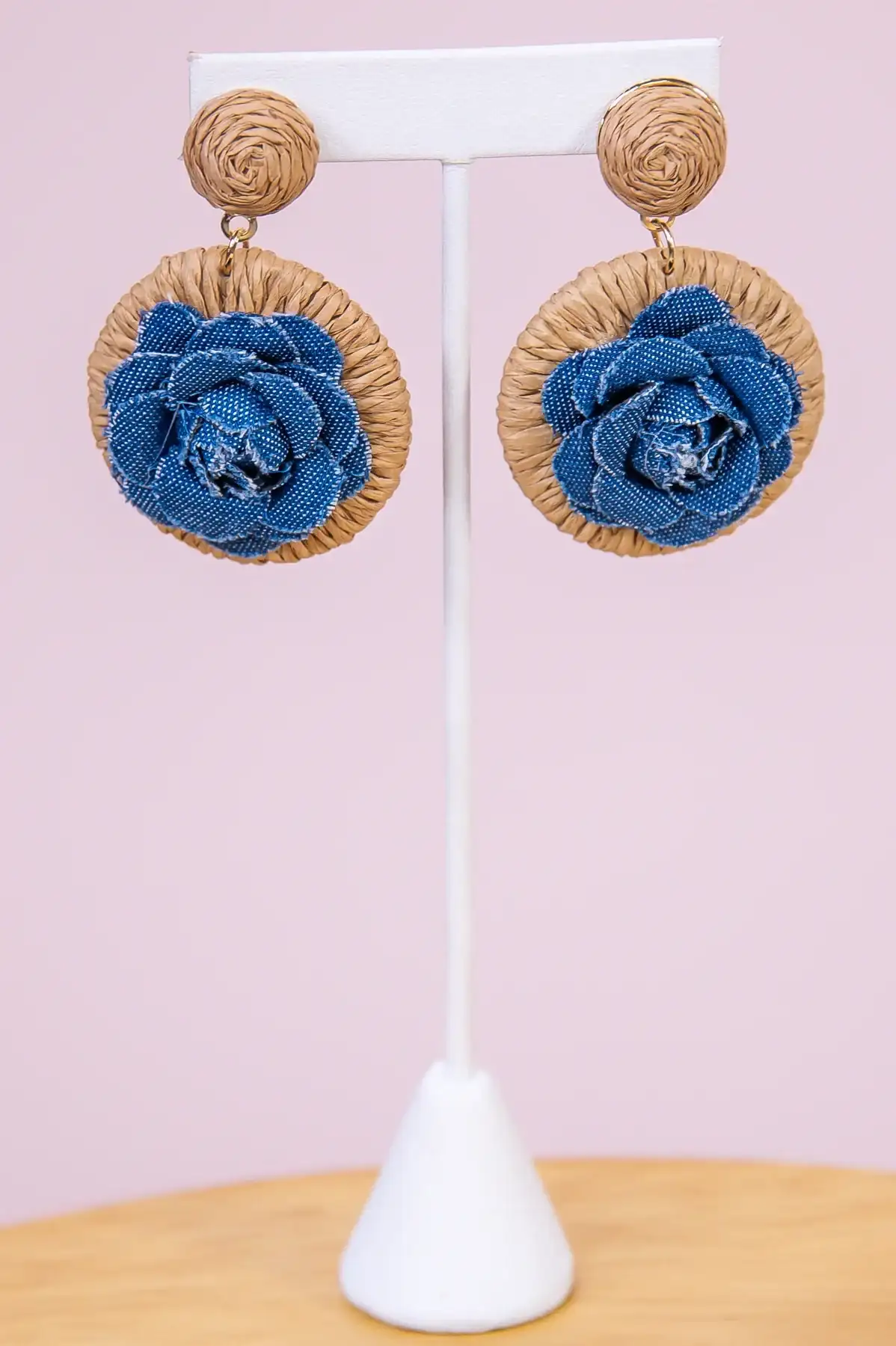 Image of Khaki/Denim Floral Earrings - EAR4307KH