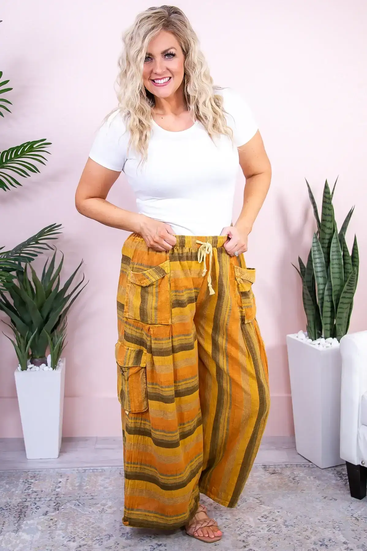 Image of Alive & Free Mustard/Multi Color Striped Palazzo Pants - PNT1621MU