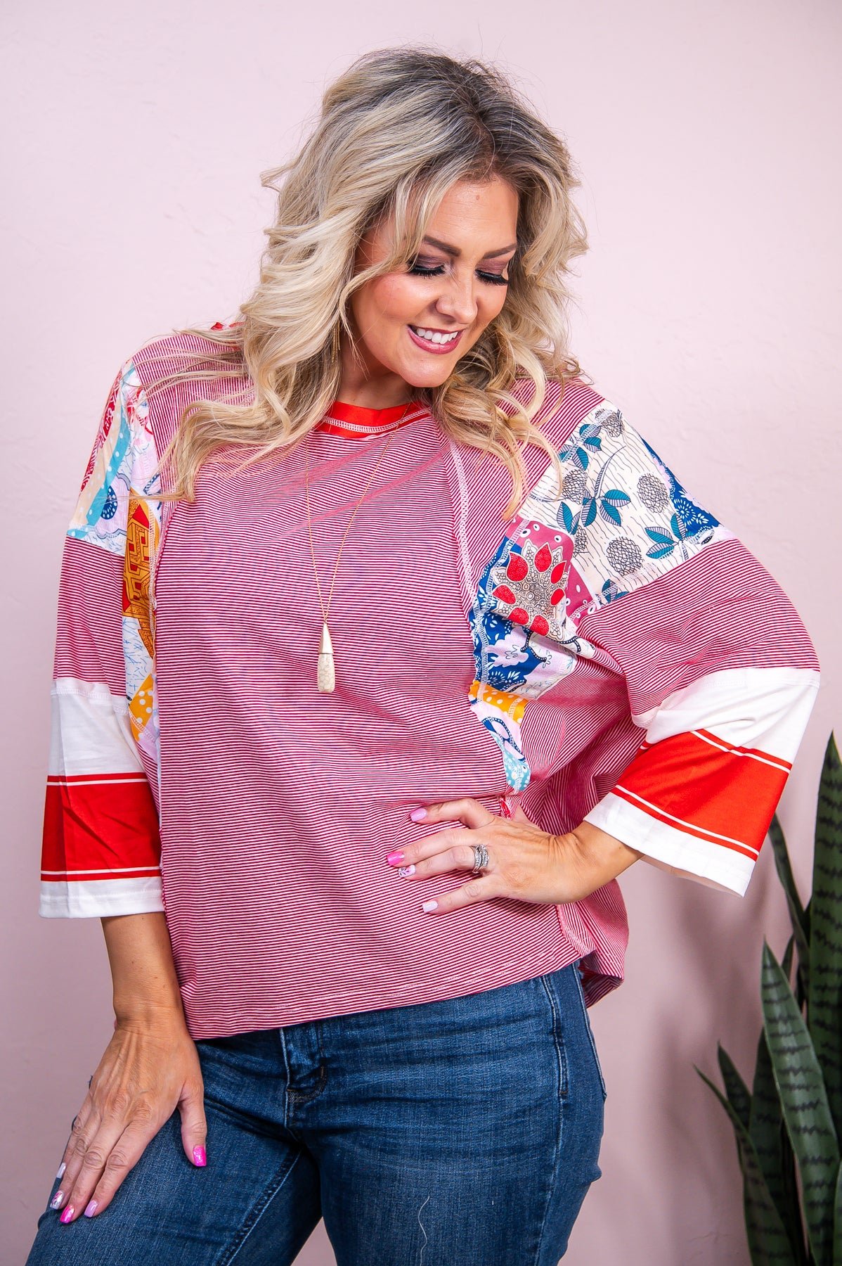 Image of Rejoicing In Hope Red/Multi Color/Pattern Top - T8998RD