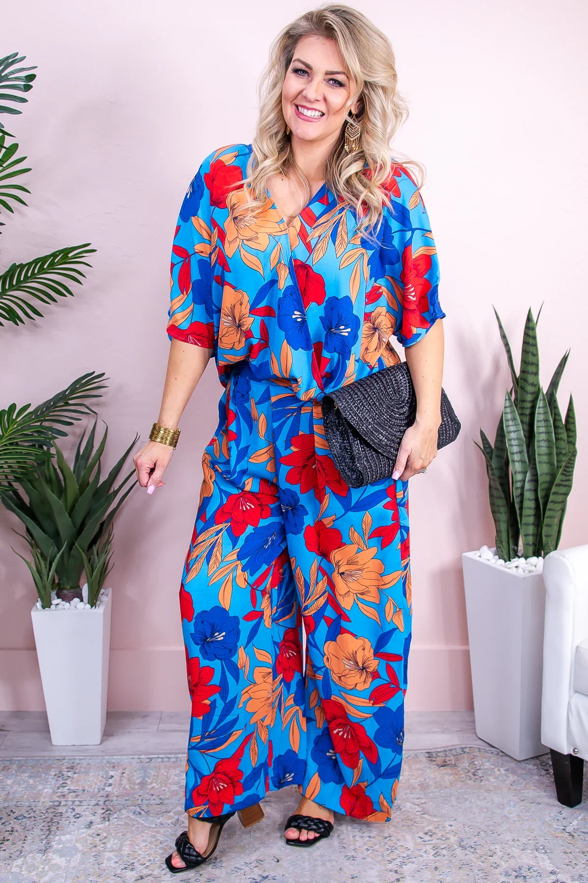 Image of Look On The Bright Side Blue/Multi Color Floral Pants - PNT1602BL