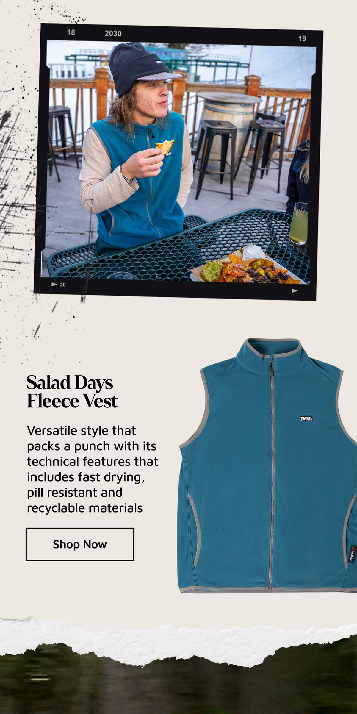 Salad Days Fleece Shirt. Versatile style that packs a punch with its technical features that includes fast drying, pill resistant and recyclable materials