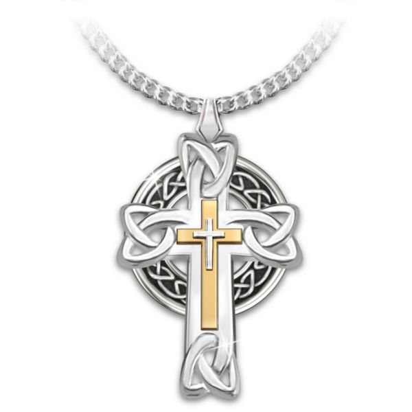 Celtic Inspiration Solid Stainless Steel Cross Pendant Necklace