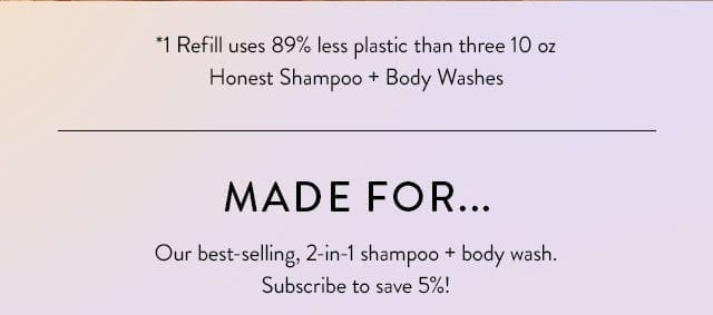 Made for... our best-selling, 2-in-1 Shampoo + Body Wash. Subscribe to save 5%!