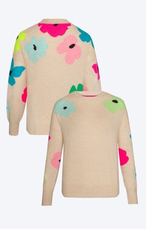 Brodie Cashmere Funky Floral Pop Crew Neck Jumper