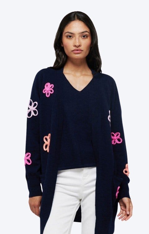 Flower Pop Long Line Cashmere Cardigan