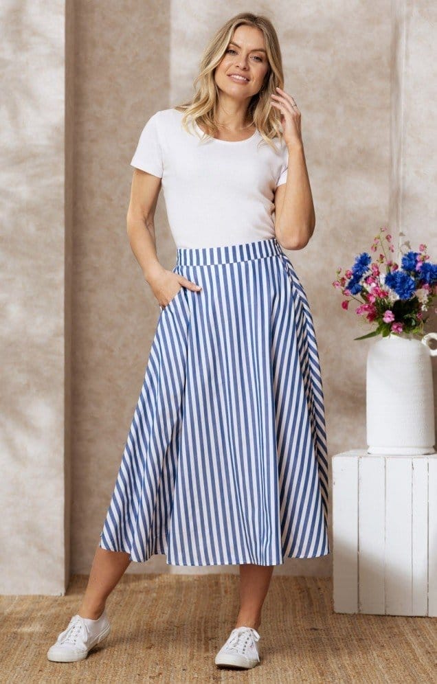 Striped Cotton Swing Skirt