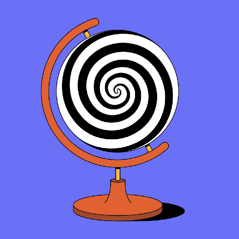 Globe with a spinning black and white spiral 