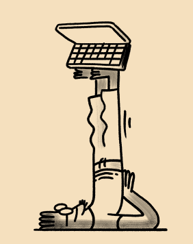 illustration of a person lying on the floor while reading a laptop.