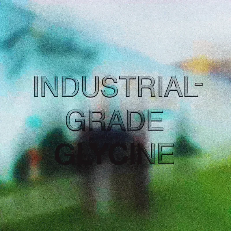 Illustration of a pixelated scroll of images behind the words %22Industrial grade glycine%22