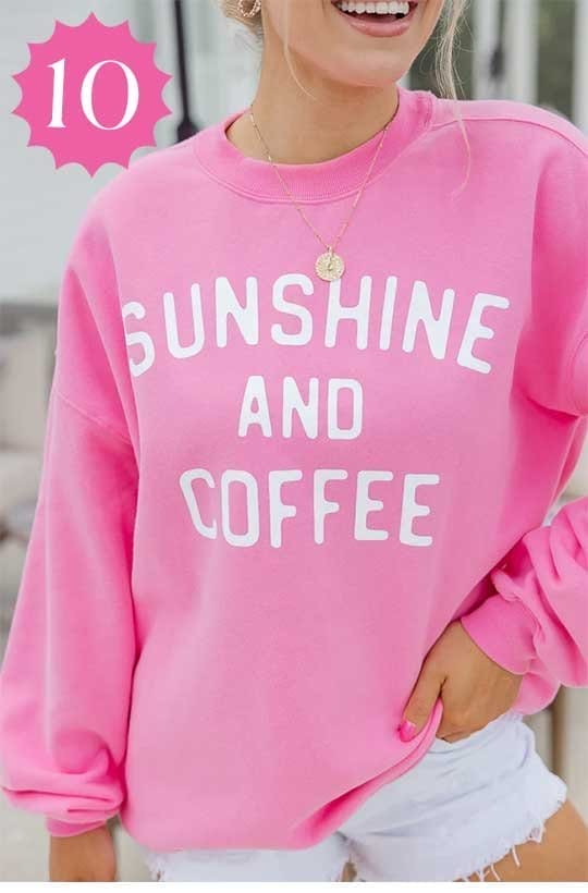 SUNSHINE AND COFFEE PINK OVERSIZED GRAPHIC SWEATSHIRT