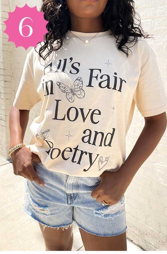 ALL'S FAIR IN LOVE AND POETRY IVORY OVERSIZED GRAPHIC TEE
