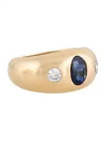 Vintage 18K 1.02ct Sapphire & Diamond Flush Set Dome Ring