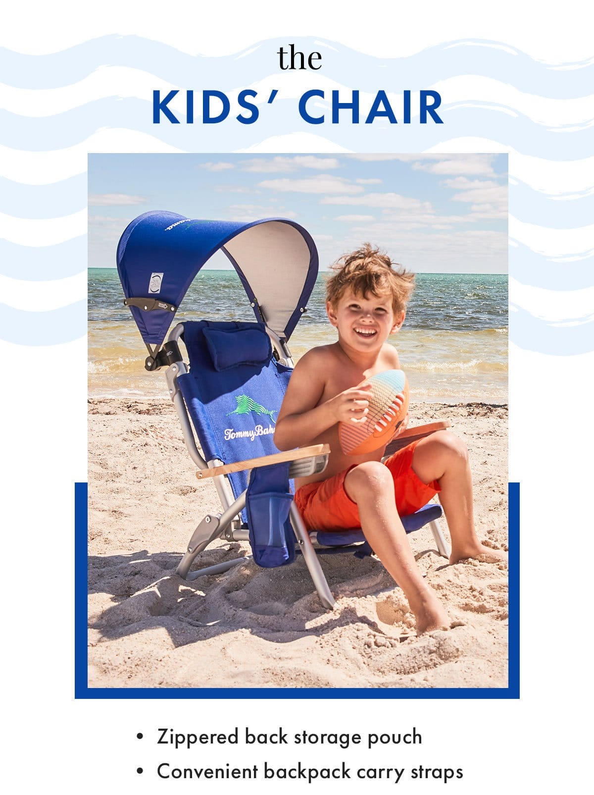 The Kid's Chair. Zippered back storage pouch. Convenient backpack carry straps.