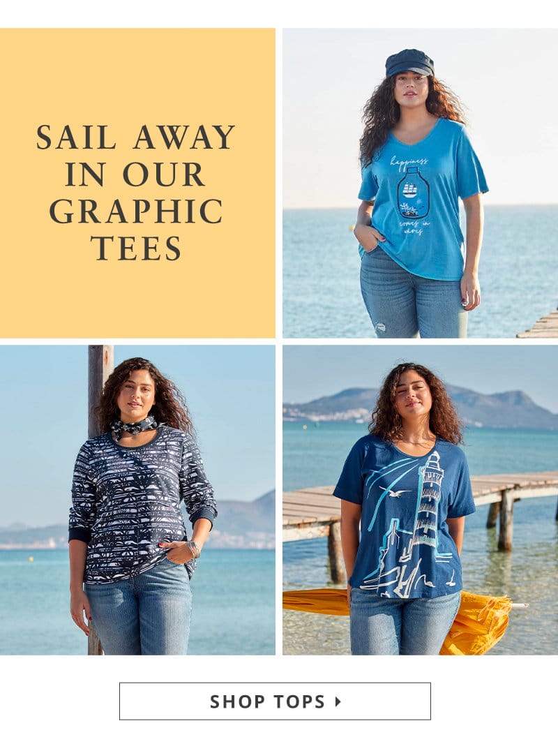 Sail away in our graphic tees.