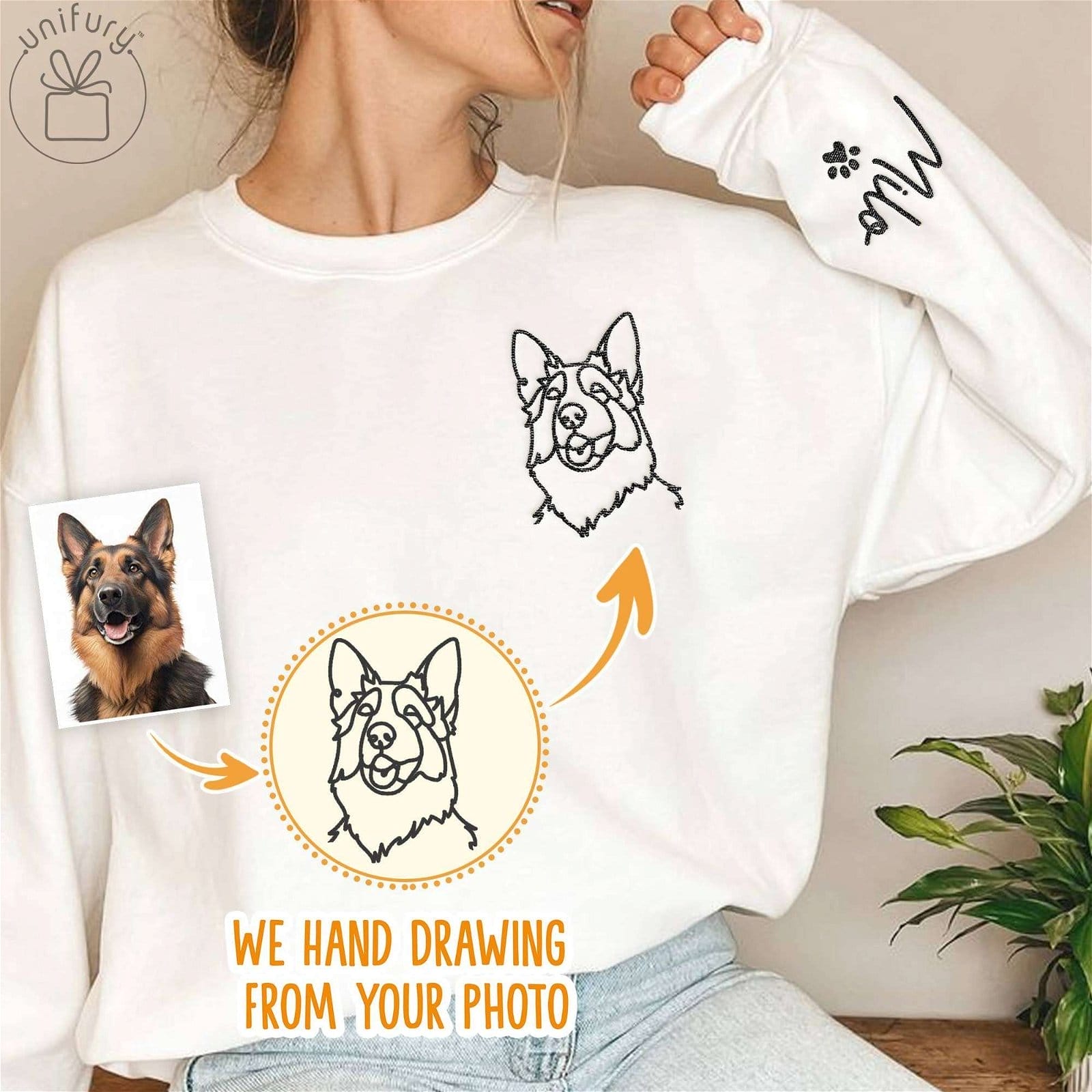 Image of Custom Dog One Line Art Embroidered Sweatshirt