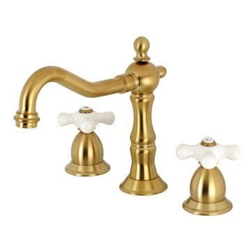 Restorers Heritage 8 Inch Widespread Bathroom Faucet - Porcelain Cross