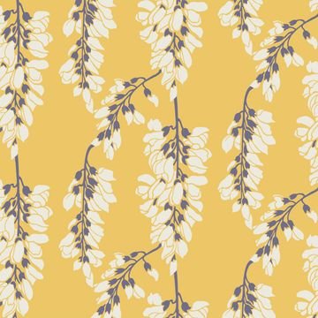 Mitchell Black Wisteria Floral Yellow Wallpaper