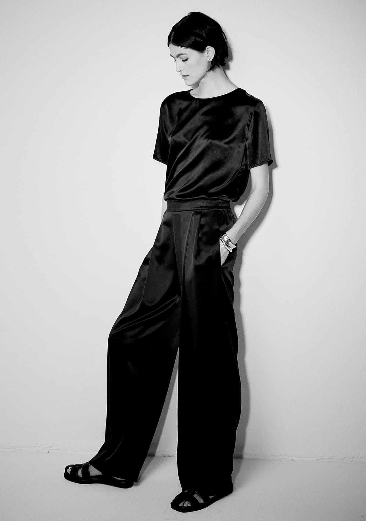 Model wearing the Pasadena Silk Top and Manhattan Silk Pant