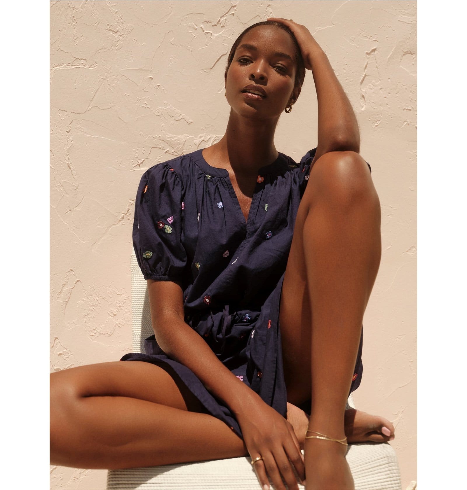 Model wearing the Cleo Embroidered Dress