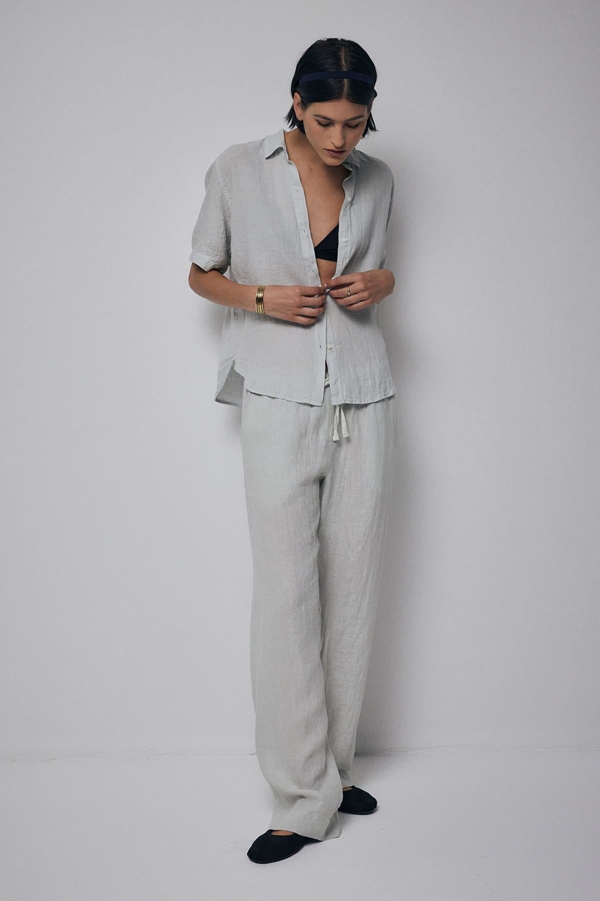 Model wearing the Claremont Top and Pico Linen Pant
