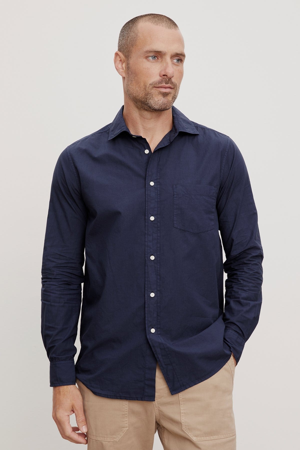 Model wearing the Brooks Button-Up Shirt