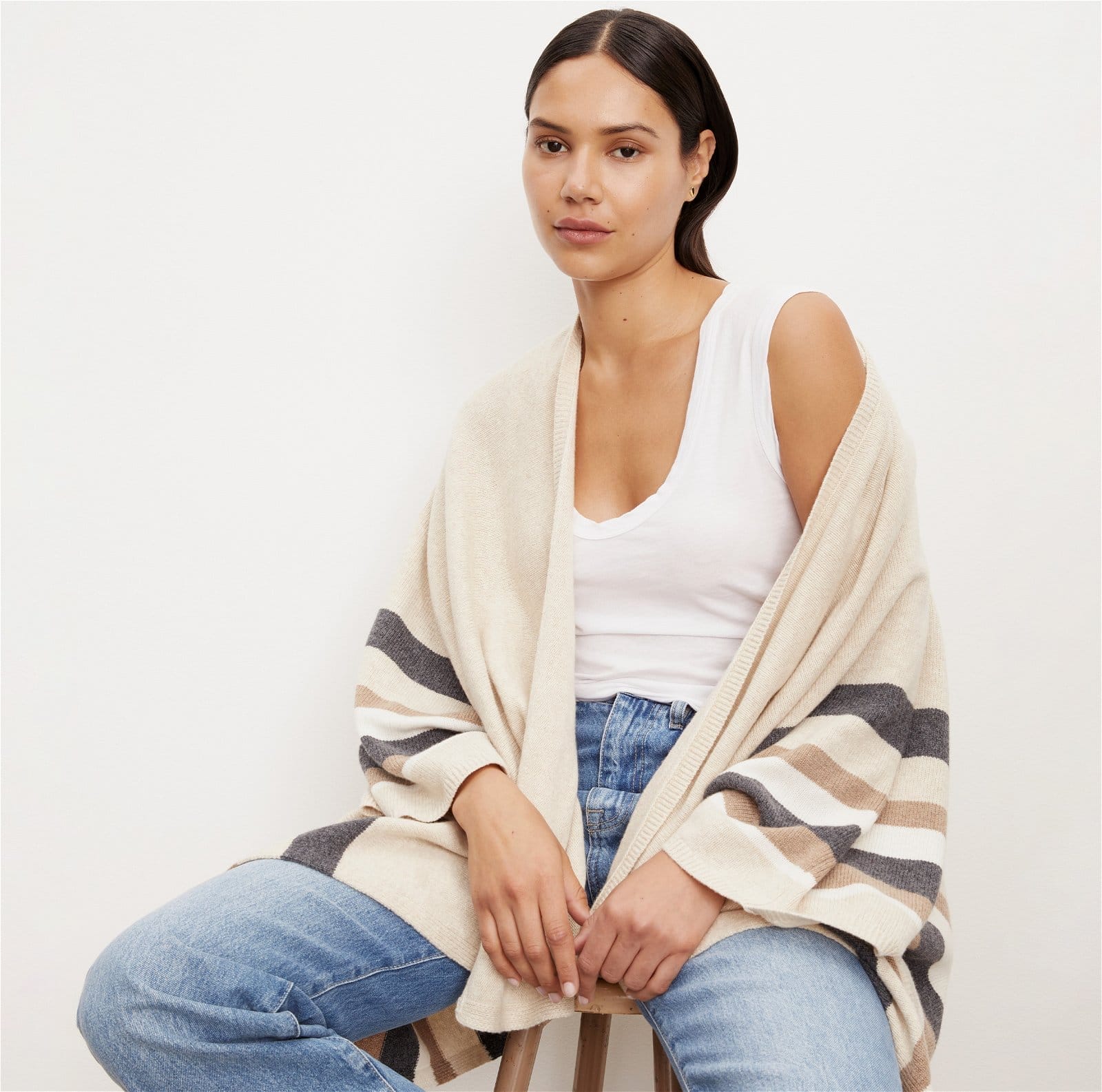 Model wearing the Harper Open Front Poncho