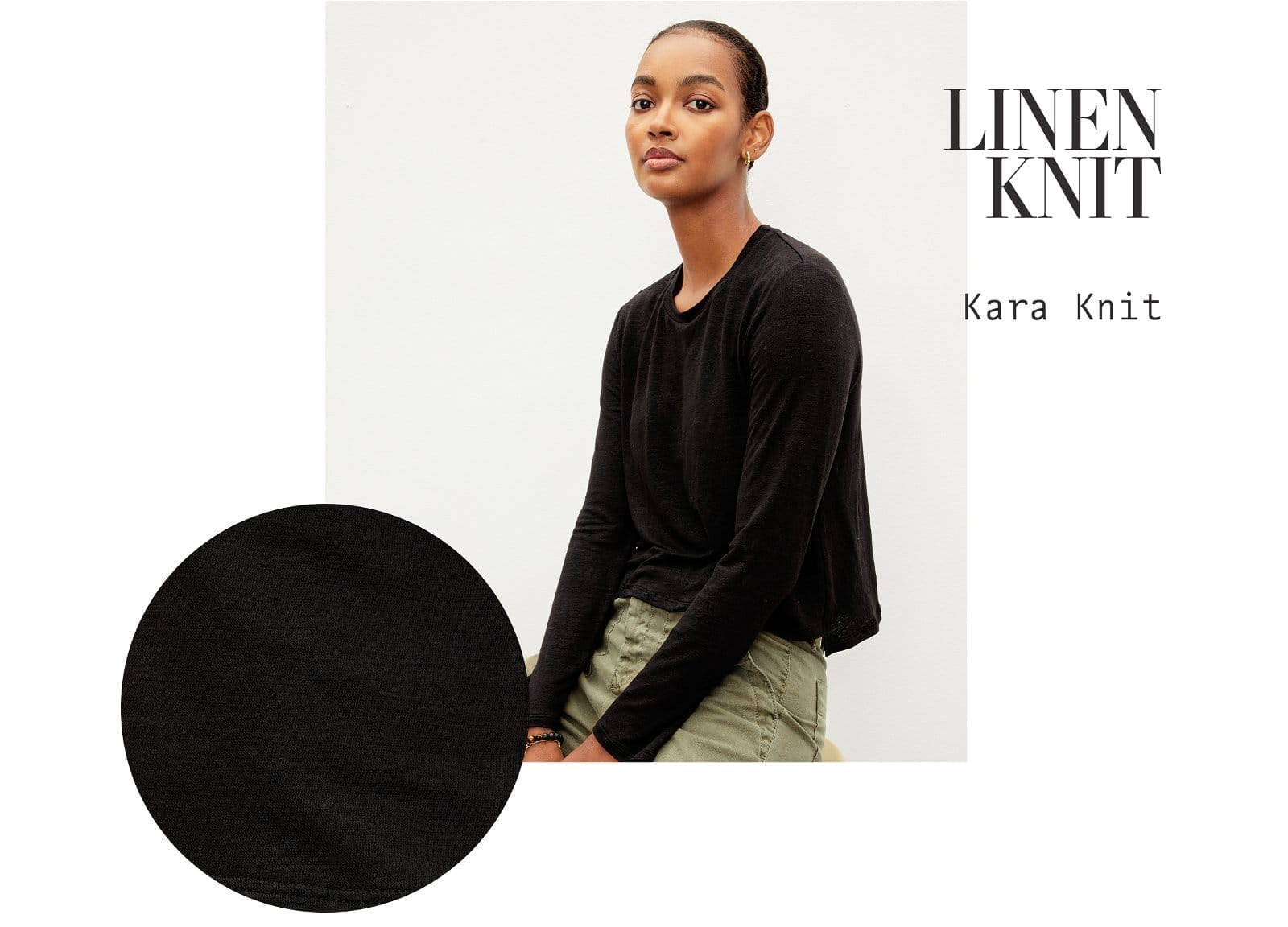 LINEN KNIT. Model wearing the Kara Knit