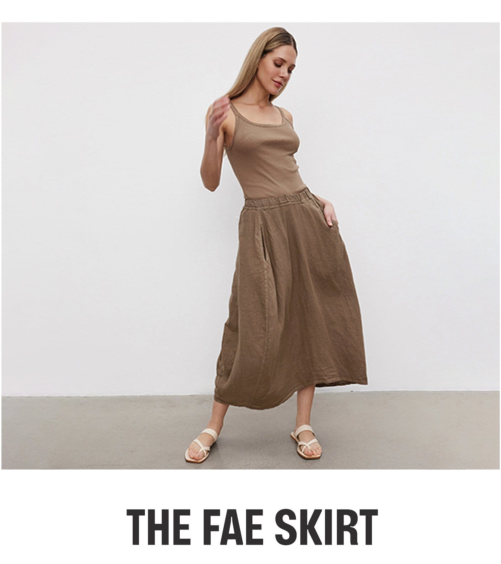 Model wearing the Fae Linen Skirt