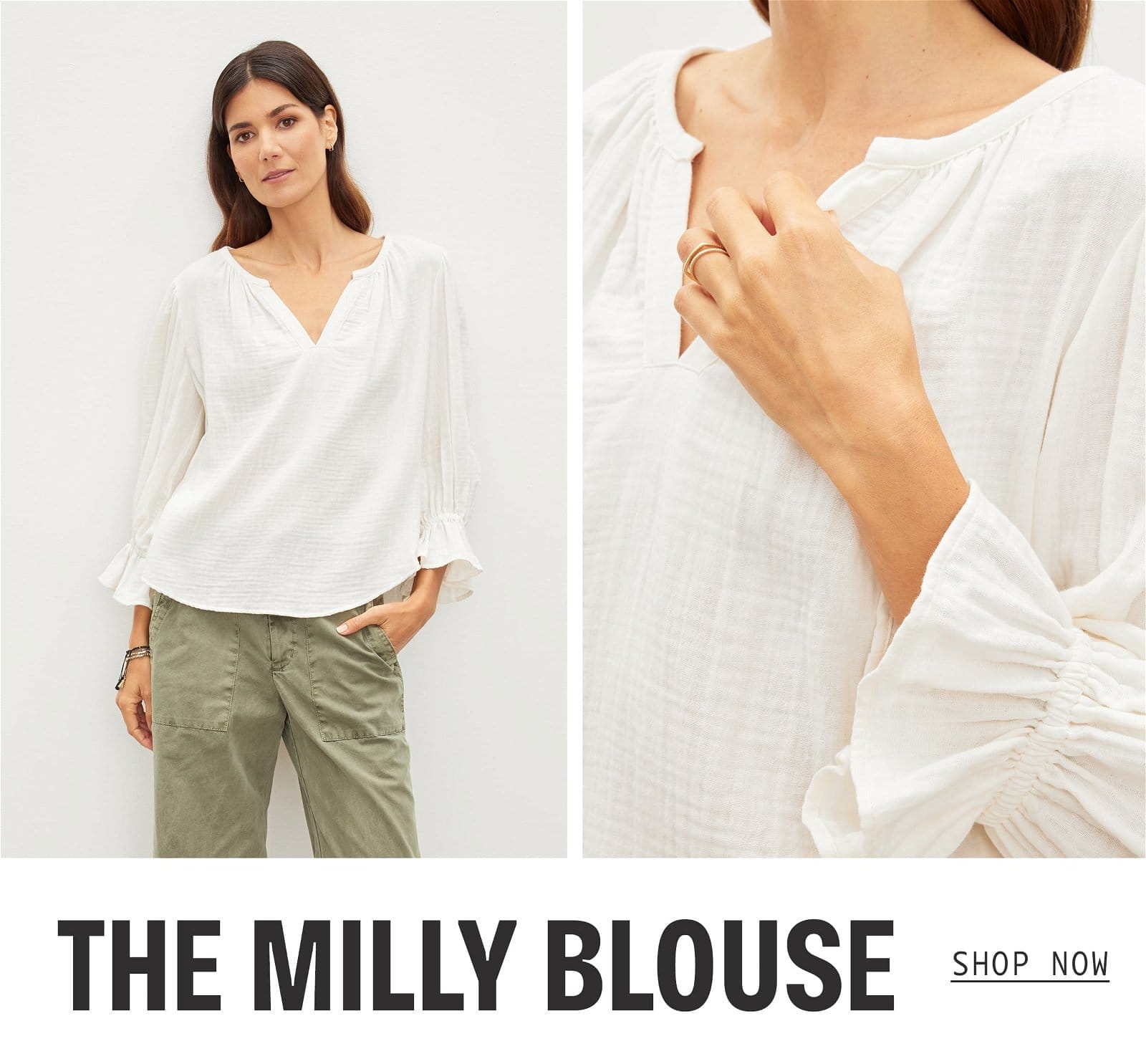 Model wearing the Milly Blouse