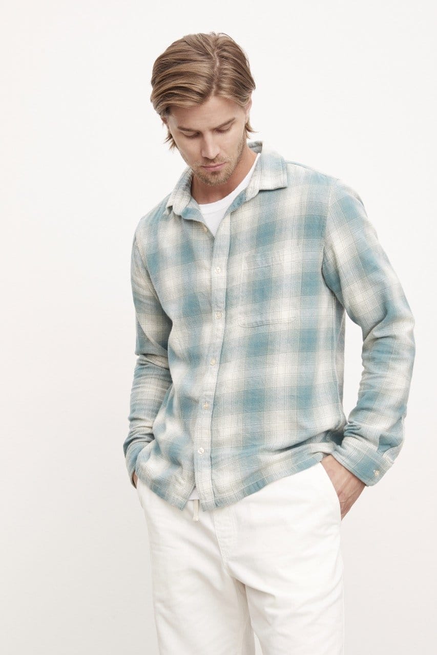 Model wearing the Andrew Button-Up Shirt