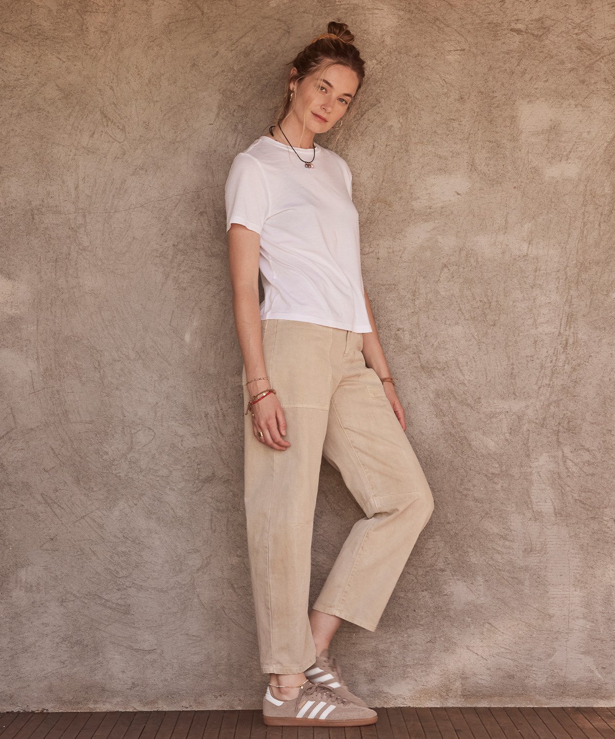 Model wearing the Brylie Sanded Twill Utility Pant