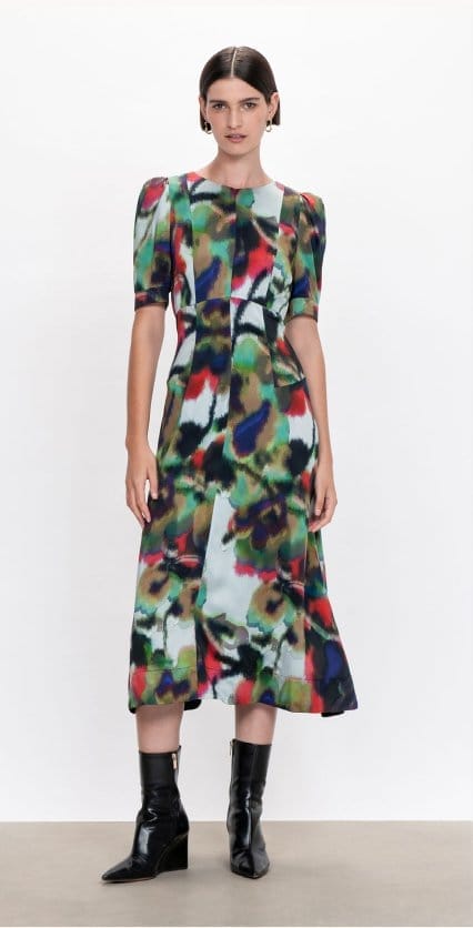 Mirage Bloom Panelled Midi Dress 