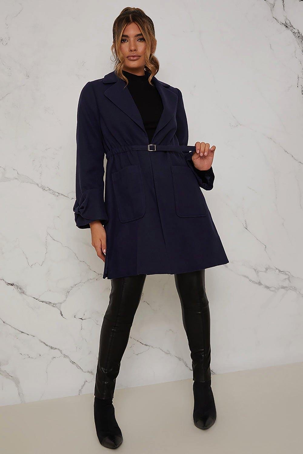 Structured Coat with Bow Sleeves and Belt