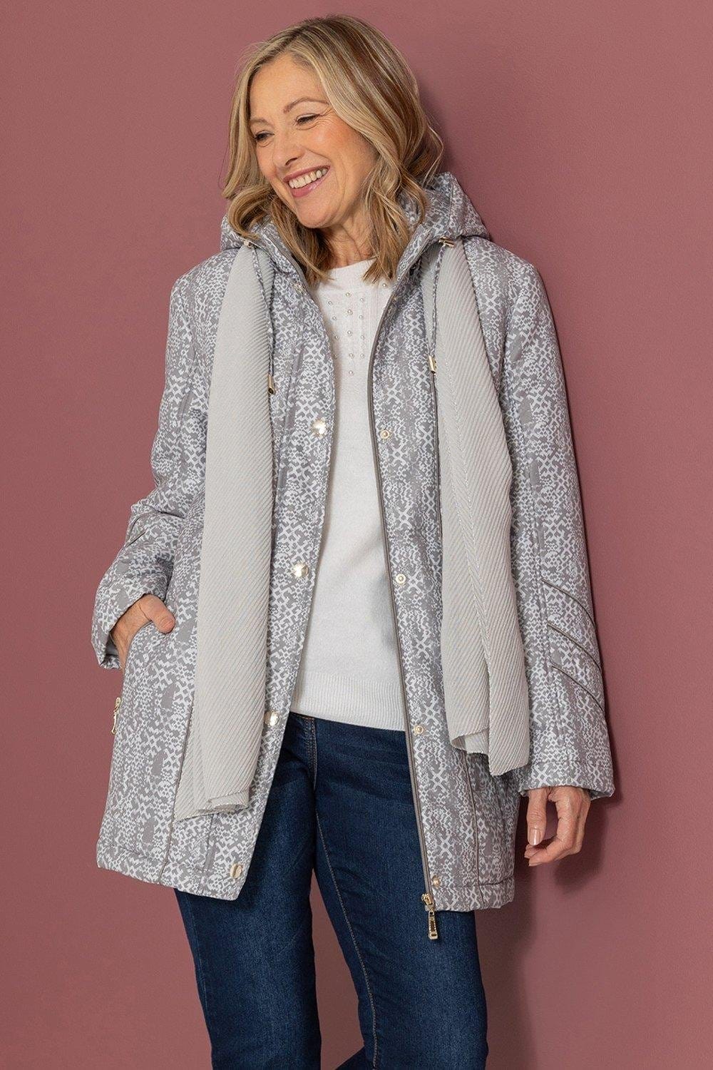 Printed Parka Coat With Scarf