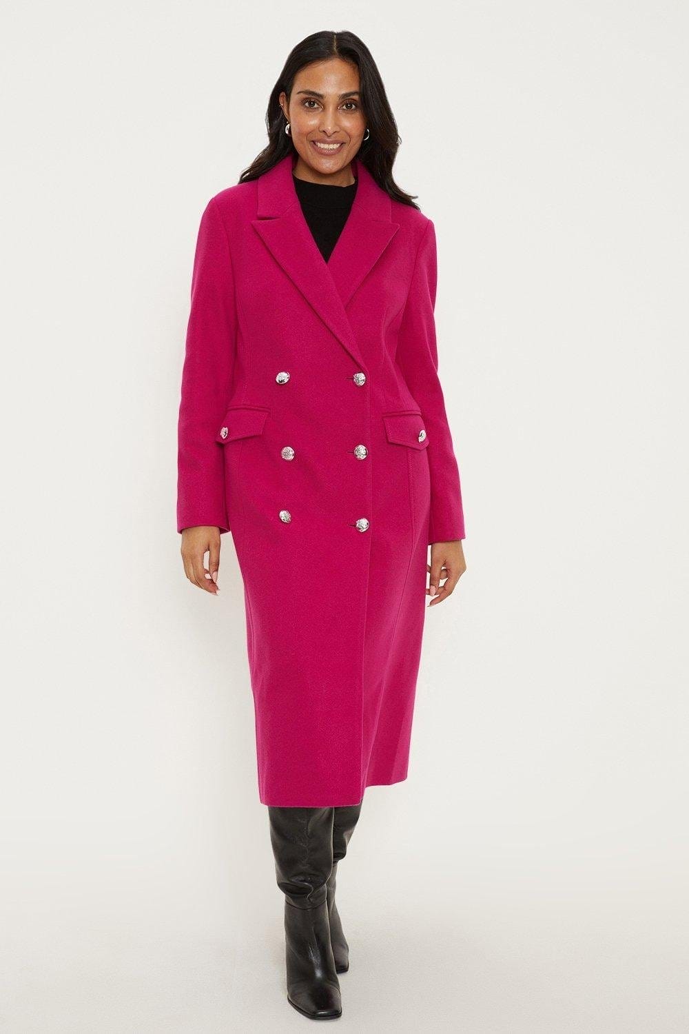 Petite Pink Double Breated Military Coat