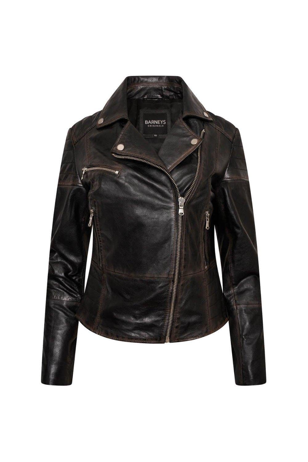 Petite Washed Leather Biker Jacket