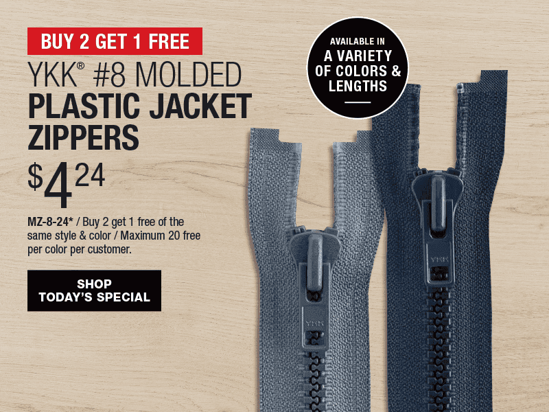 Buy 2 Get 1 Free - YKK® #8 Molded Plastic Jacket Zippers